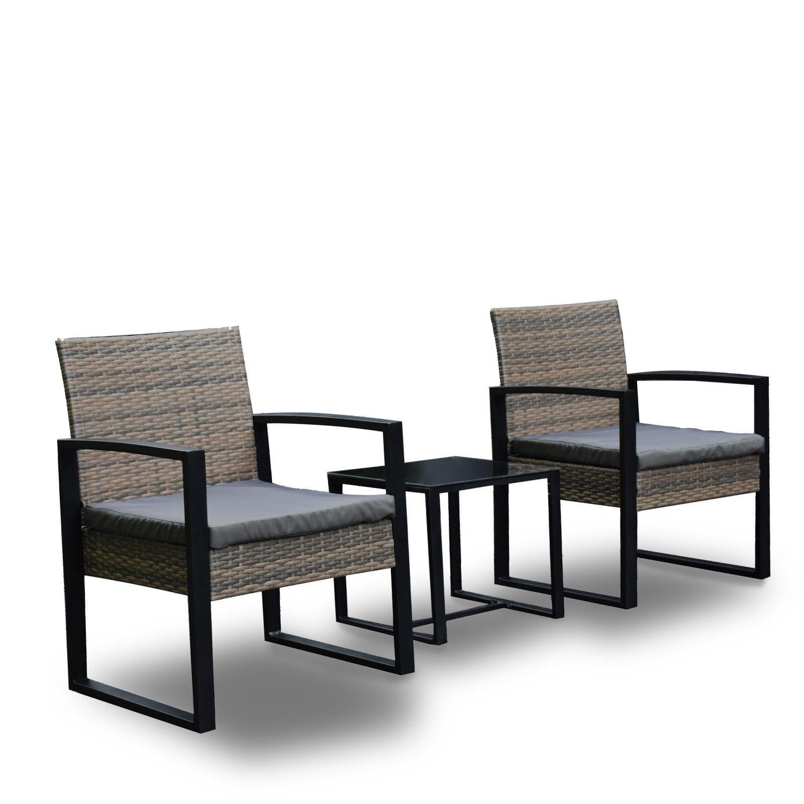 Arcadia Furniture Outdoor 3 Piece Wicker Rattan Patio Set Garden Patio Home - Oatmeal and Grey - John Cootes