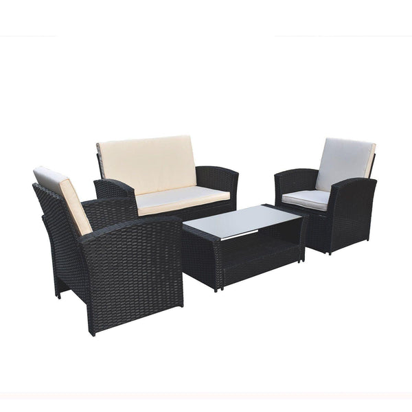 Arcadia Furniture Outdoor 4 Piece Sofa Lounge Set Wicker Rattan Garden - Black and Grey - John Cootes