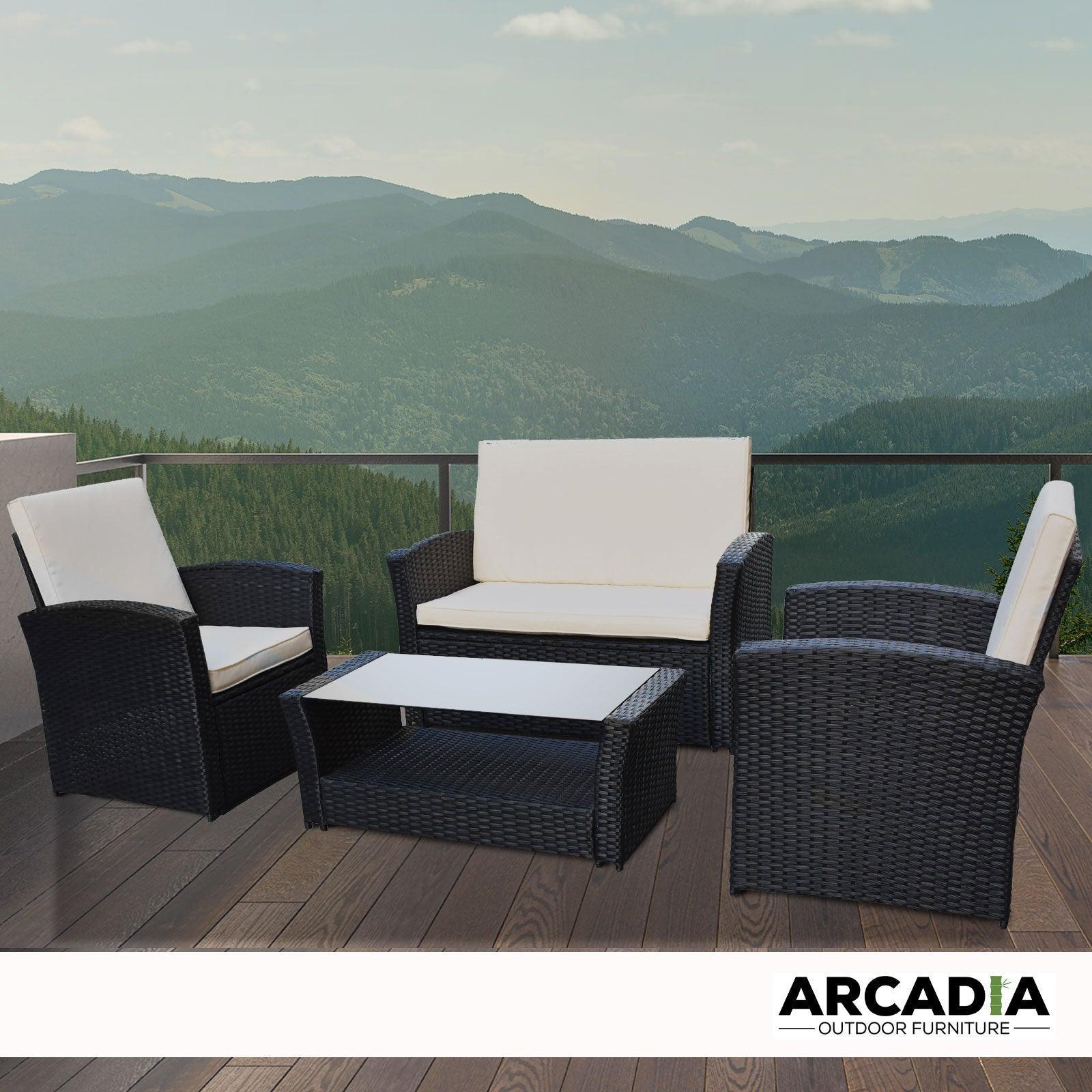 Arcadia Furniture Outdoor 4 Piece Sofa Lounge Set Wicker Rattan Garden - Black and Grey - John Cootes