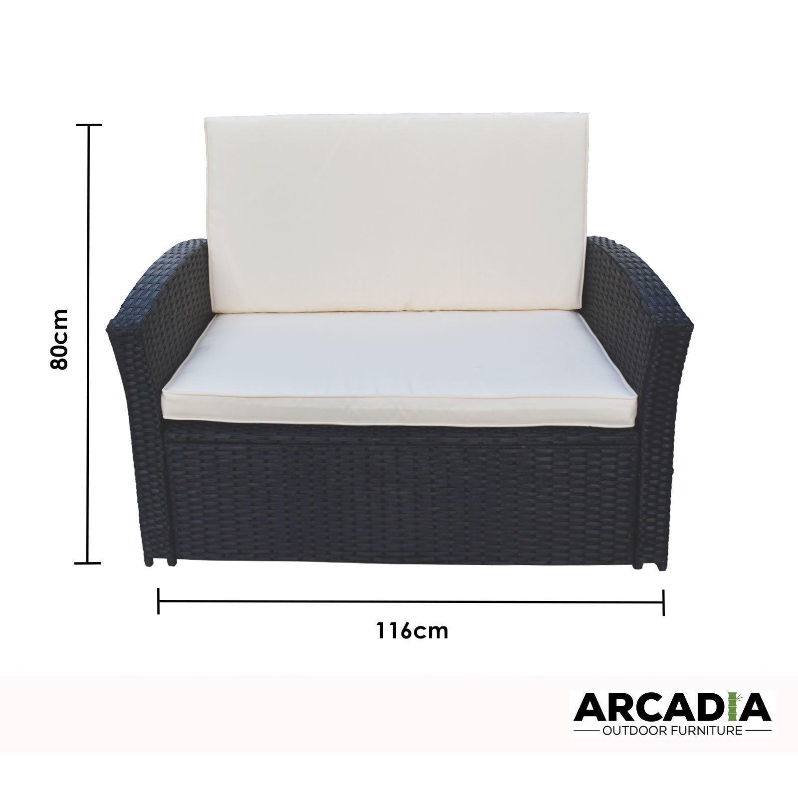 Arcadia Furniture Outdoor 4 Piece Sofa Lounge Set Wicker Rattan Garden - Black and Grey - John Cootes