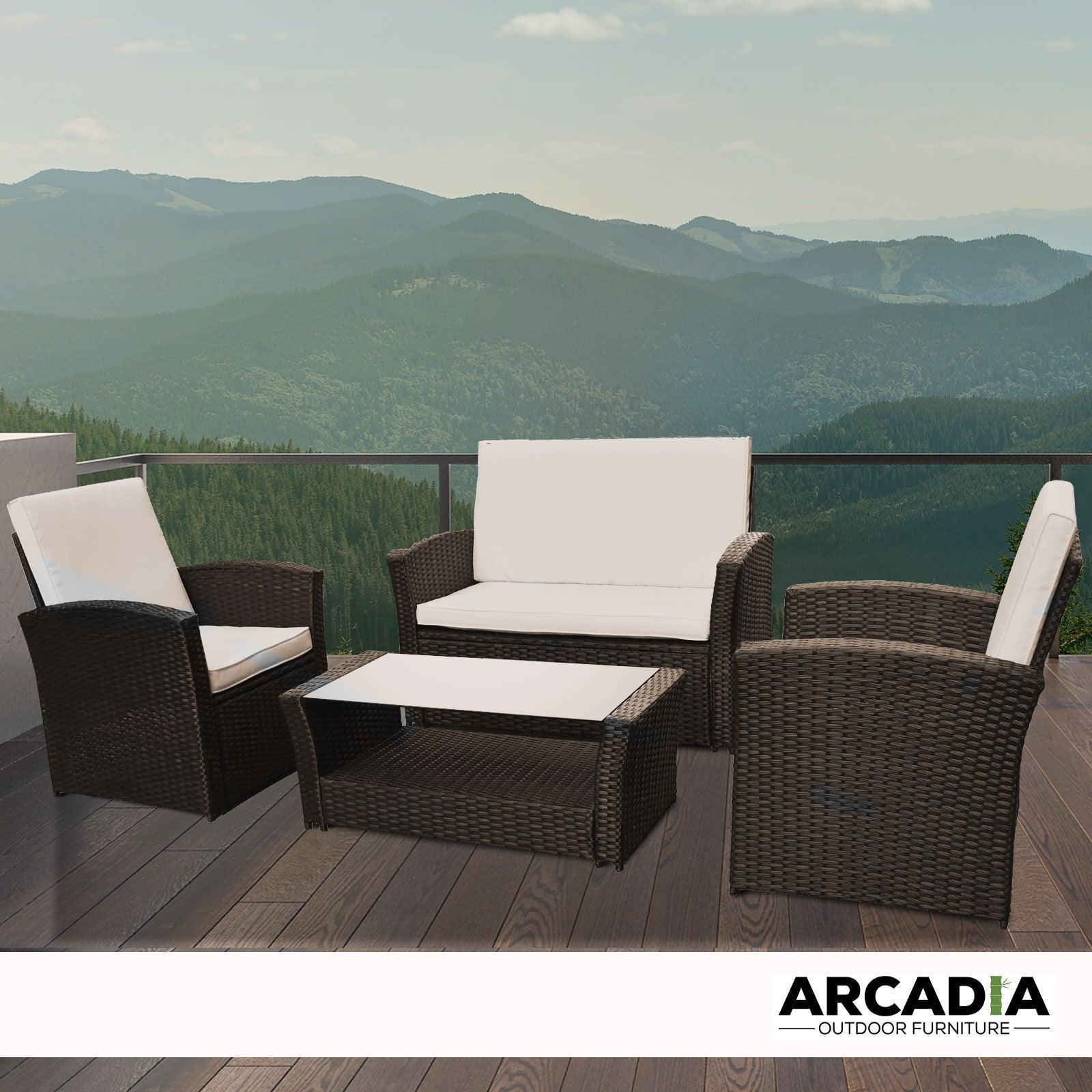 Arcadia Furniture Outdoor 4 Piece Sofa Lounge Set Wicker Rattan Garden - Oatmeal and Grey - John Cootes