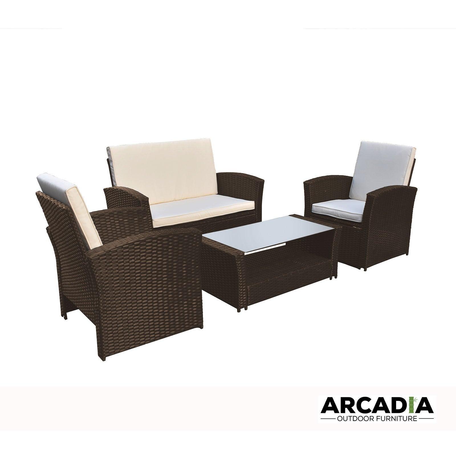 Arcadia Furniture Outdoor 4 Piece Sofa Lounge Set Wicker Rattan Garden - Oatmeal and Grey - John Cootes