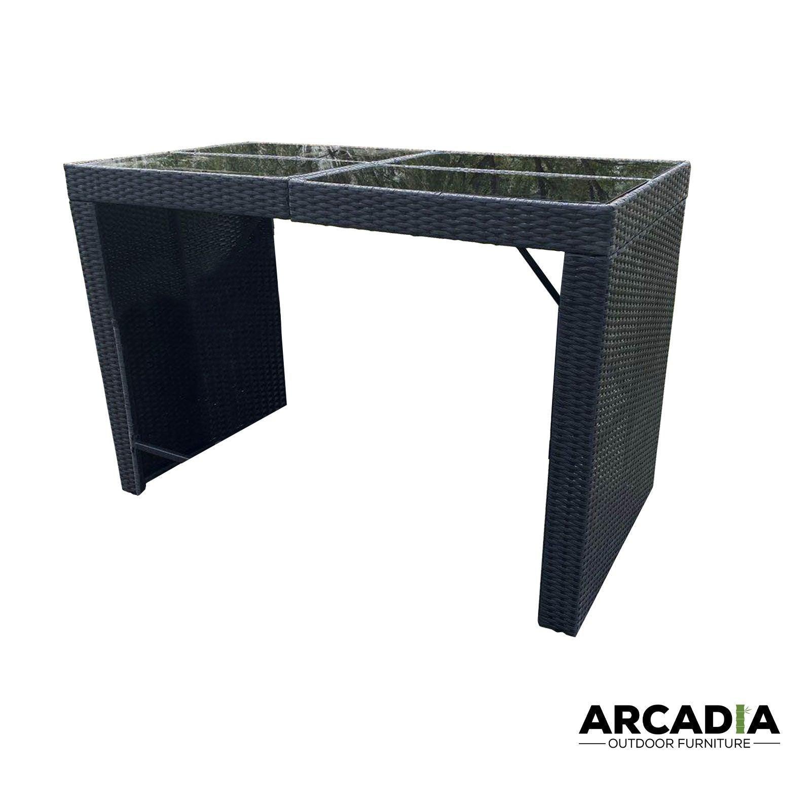 Arcadia Furniture Outdoor 5 Piece Bar Table Set Rattan and Cushions Patio Dining - Black and Grey - John Cootes