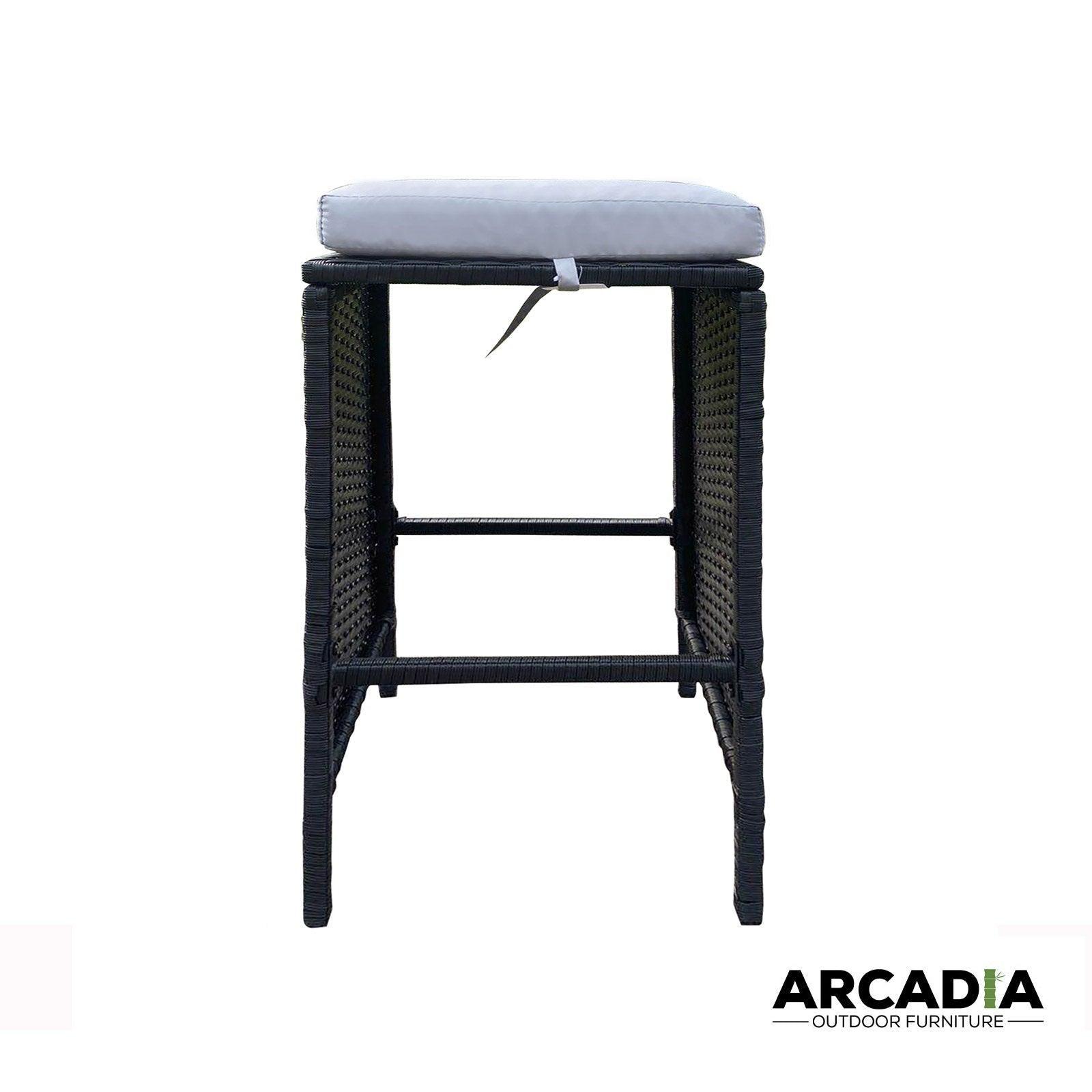 Arcadia Furniture Outdoor 5 Piece Bar Table Set Rattan and Cushions Patio Dining - Black and Grey - John Cootes