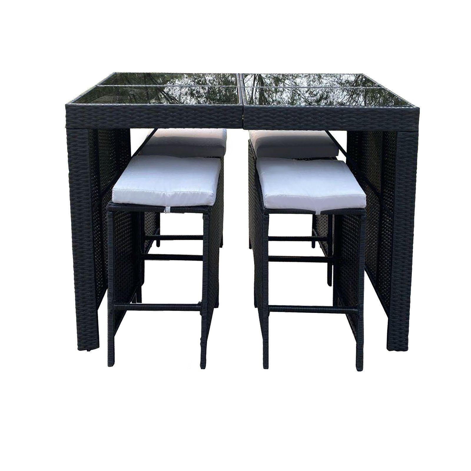 Arcadia Furniture Outdoor 5 Piece Bar Table Set Rattan and Cushions Patio Dining - Black and Grey - John Cootes