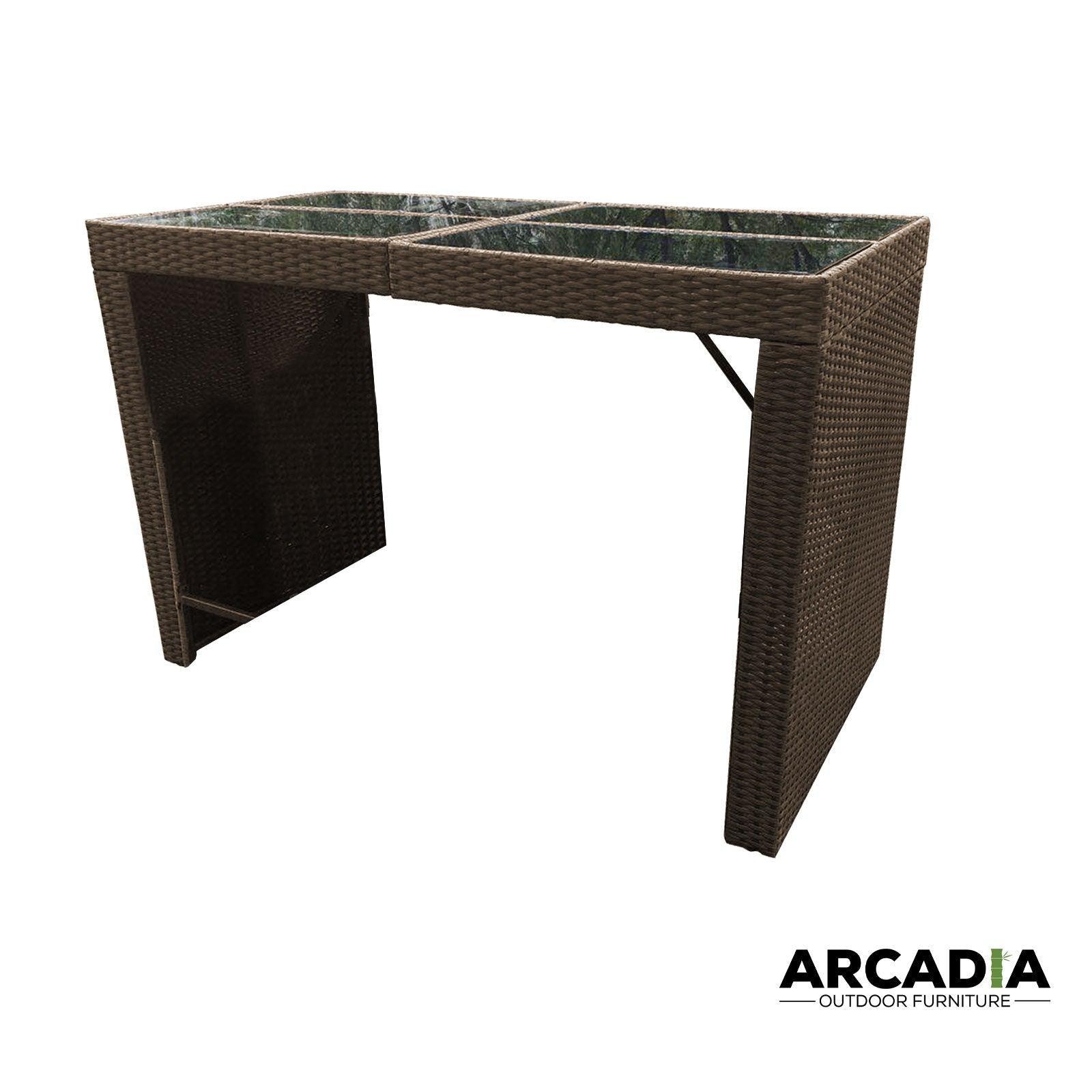 Arcadia Furniture Outdoor 5 Piece Bar Table Set Rattan and Cushions Patio Dining - Oatmeal and Grey - John Cootes