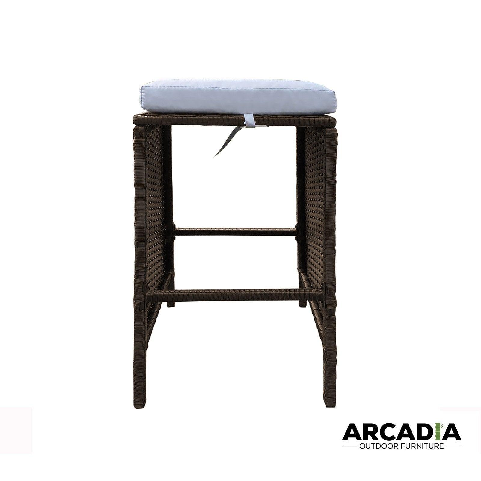 Arcadia Furniture Outdoor 5 Piece Bar Table Set Rattan and Cushions Patio Dining - Oatmeal and Grey - John Cootes