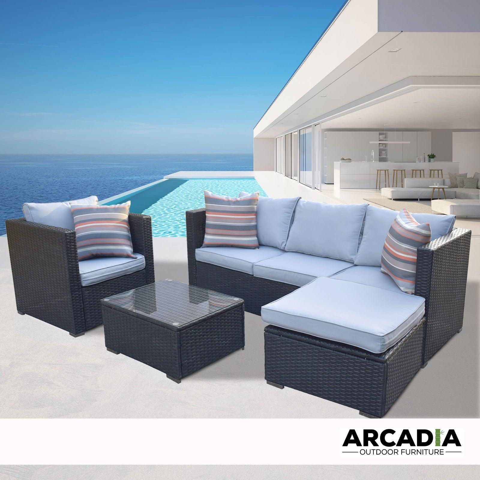 Arcadia Furniture Outdoor Rattan 4 Piece Sofa Lounge Set Home Garden Patio - Black and Grey - John Cootes