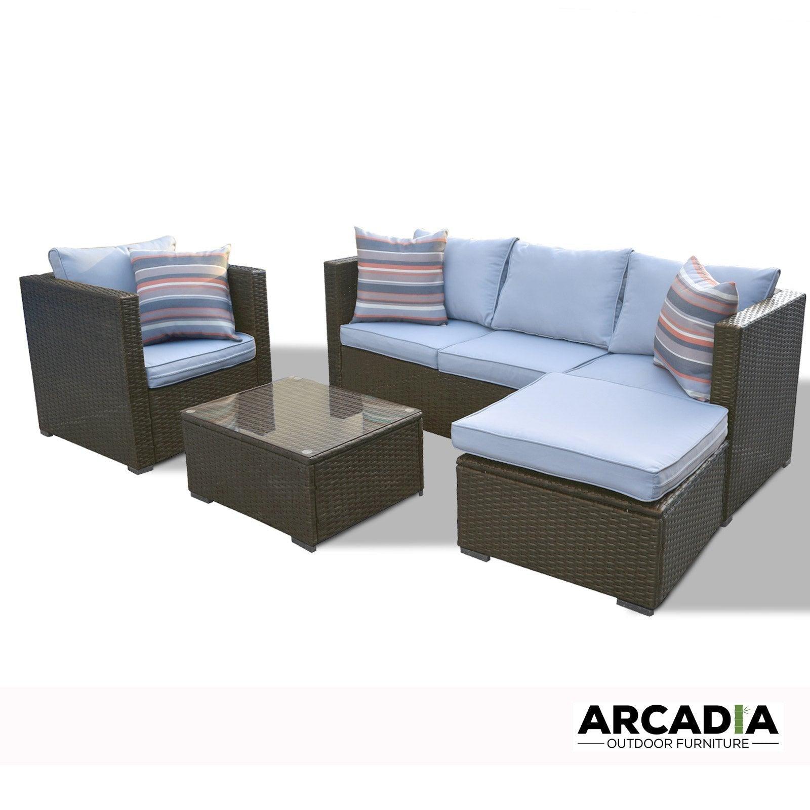 Arcadia Furniture Outdoor Rattan 4 Piece Sofa Lounge Set Home Garden Patio - Oatmeal and Grey - John Cootes