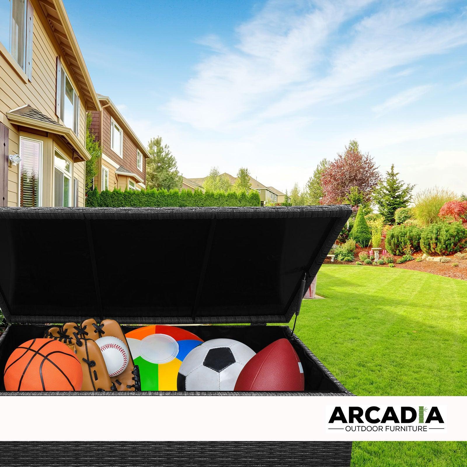 Arcadia Furniture Outdoor Rattan Storage Box Garden Toy Tools Shed UV Resistant - Black - John Cootes