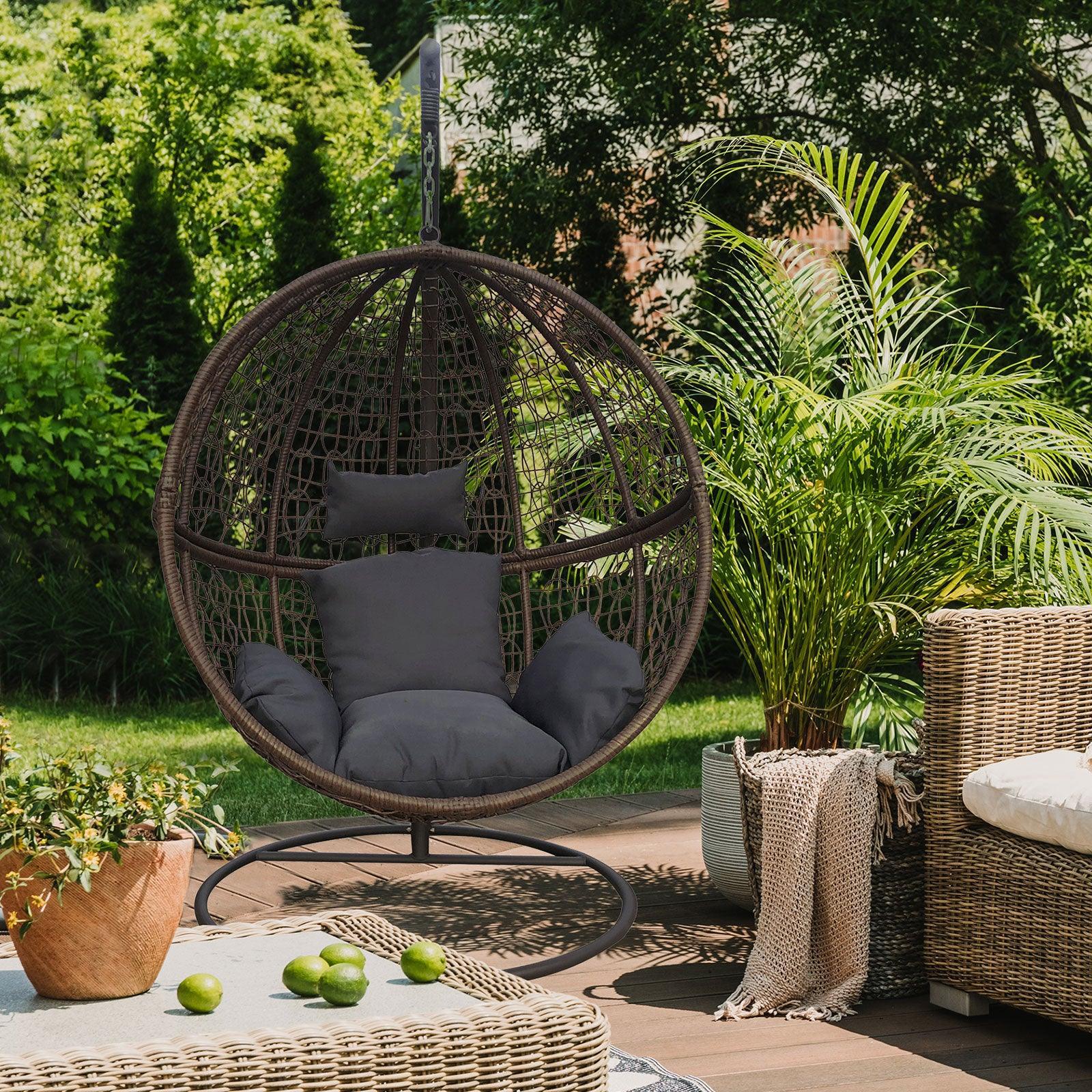 Arcadia Furniture Rocking Egg Chair Outdoor Wicker Rattan Patio Garden Circular - Brown and Grey - John Cootes