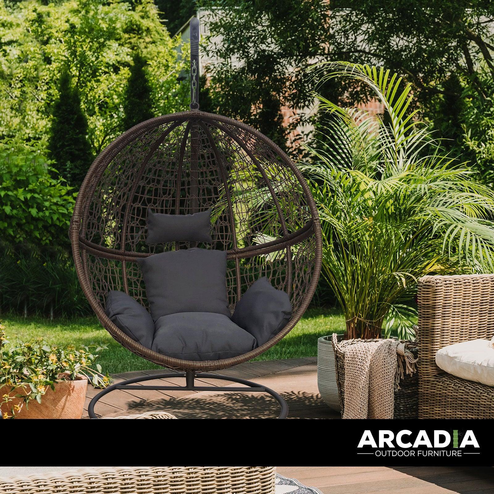 Arcadia Furniture Rocking Egg Chair Outdoor Wicker Rattan Patio Garden Circular - Brown and Grey - John Cootes