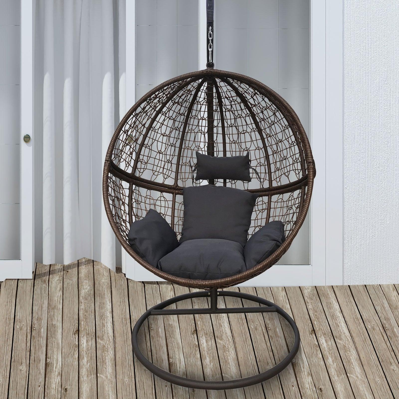 Arcadia Furniture Rocking Egg Chair Outdoor Wicker Rattan Patio Garden Circular - Brown and Grey - John Cootes