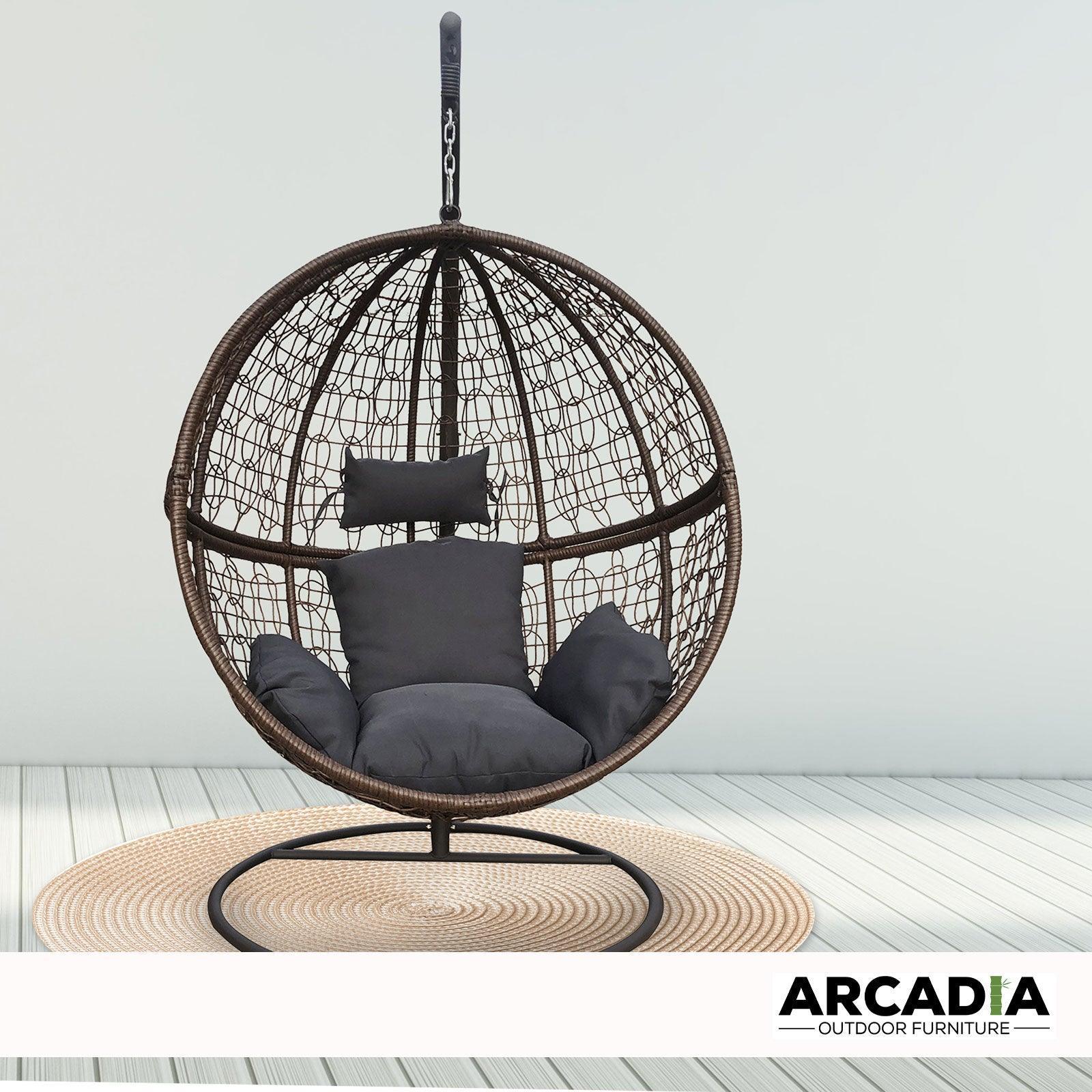 Arcadia Furniture Rocking Egg Chair Outdoor Wicker Rattan Patio Garden Circular - Brown and Grey - John Cootes