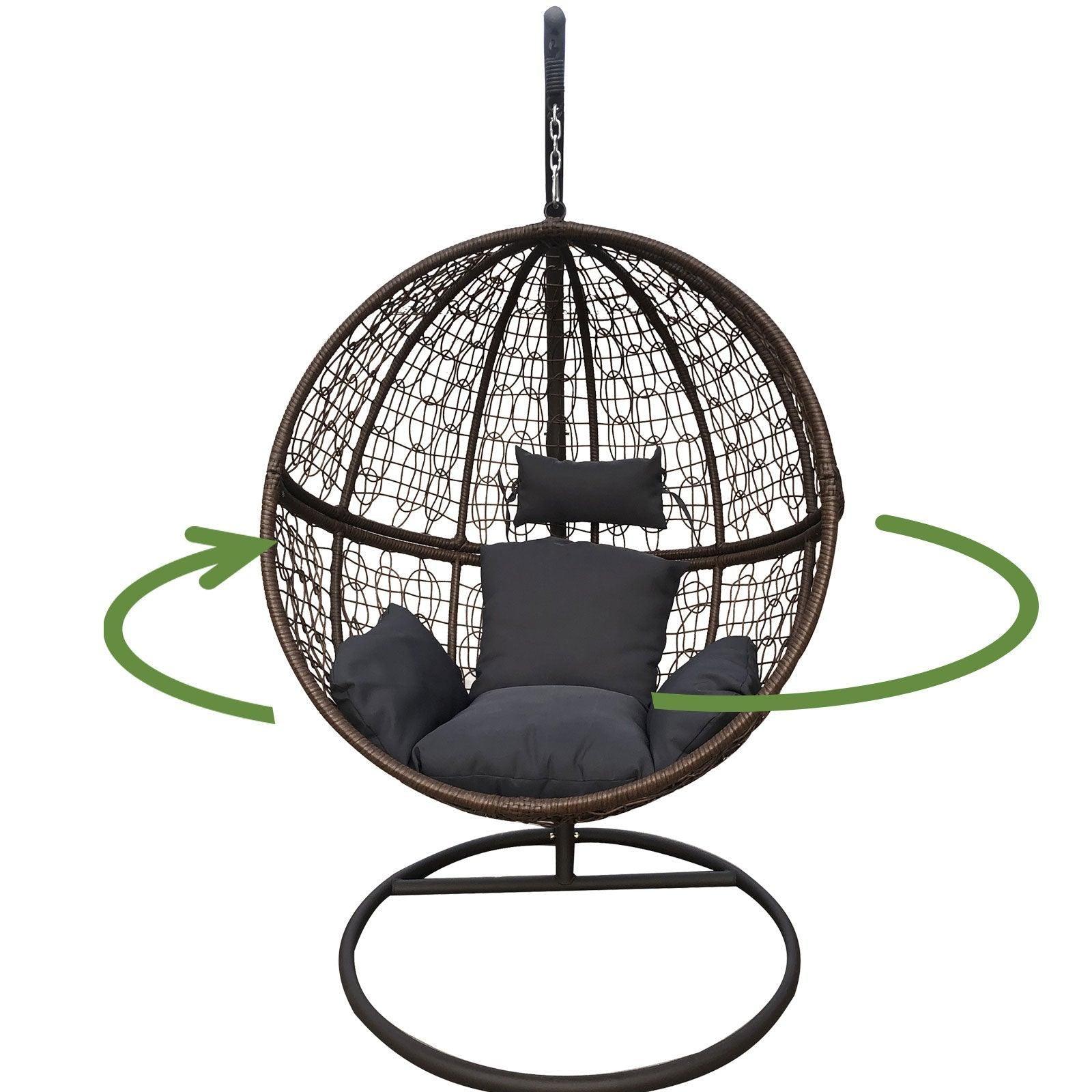 Arcadia Furniture Rocking Egg Chair Outdoor Wicker Rattan Patio Garden Circular - Brown and Grey - John Cootes