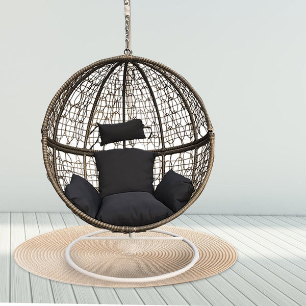 Arcadia Furniture Rocking Egg Chair Outdoor Wicker Rattan Patio Garden Circular - Oatmeal and Grey - John Cootes
