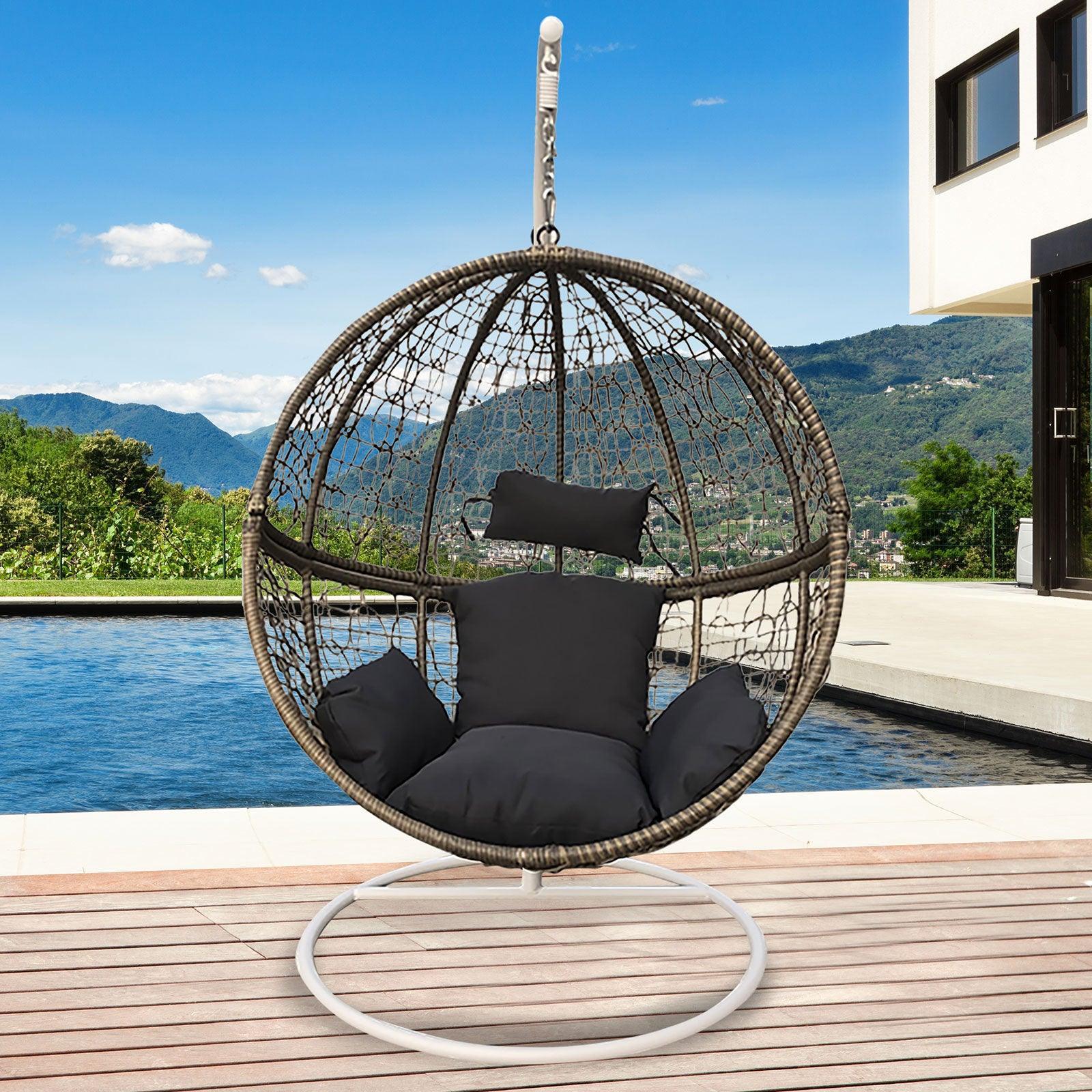 Arcadia Furniture Rocking Egg Chair Outdoor Wicker Rattan Patio Garden Circular - Oatmeal and Grey - John Cootes