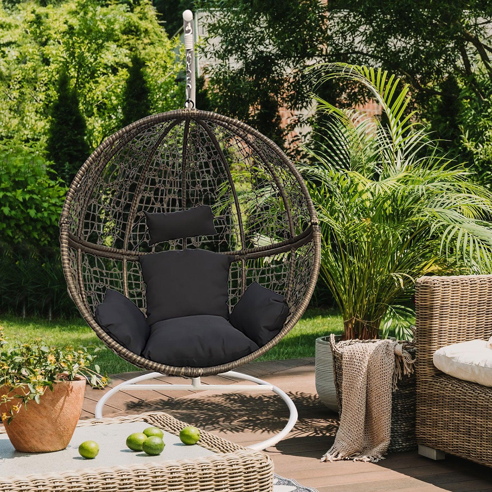 Arcadia Furniture Rocking Egg Chair Outdoor Wicker Rattan Patio Garden Circular - Oatmeal and Grey - John Cootes