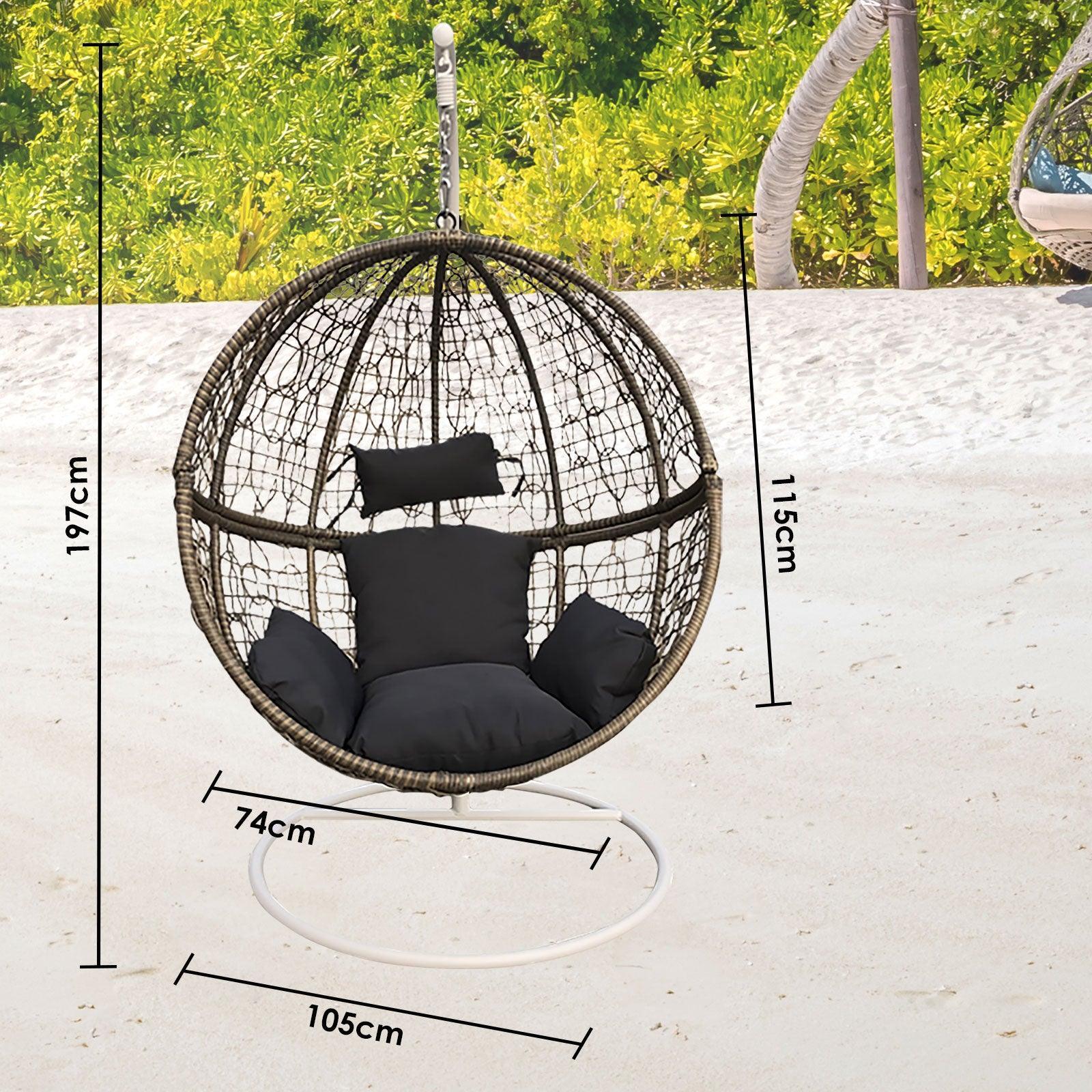 Arcadia Furniture Rocking Egg Chair Outdoor Wicker Rattan Patio Garden Circular - Oatmeal and Grey - John Cootes