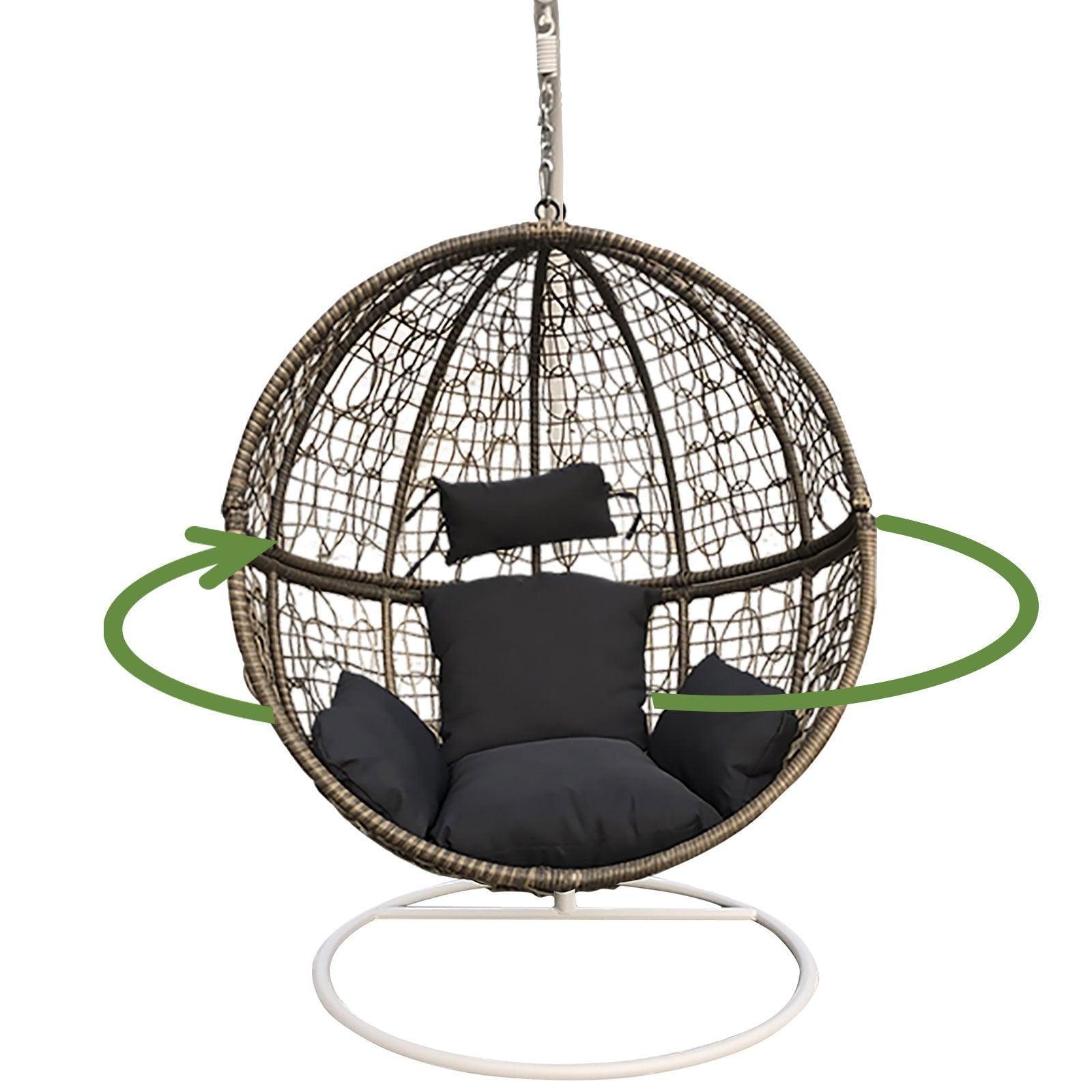 Arcadia Furniture Rocking Egg Chair Outdoor Wicker Rattan Patio Garden Circular - Oatmeal and Grey - John Cootes