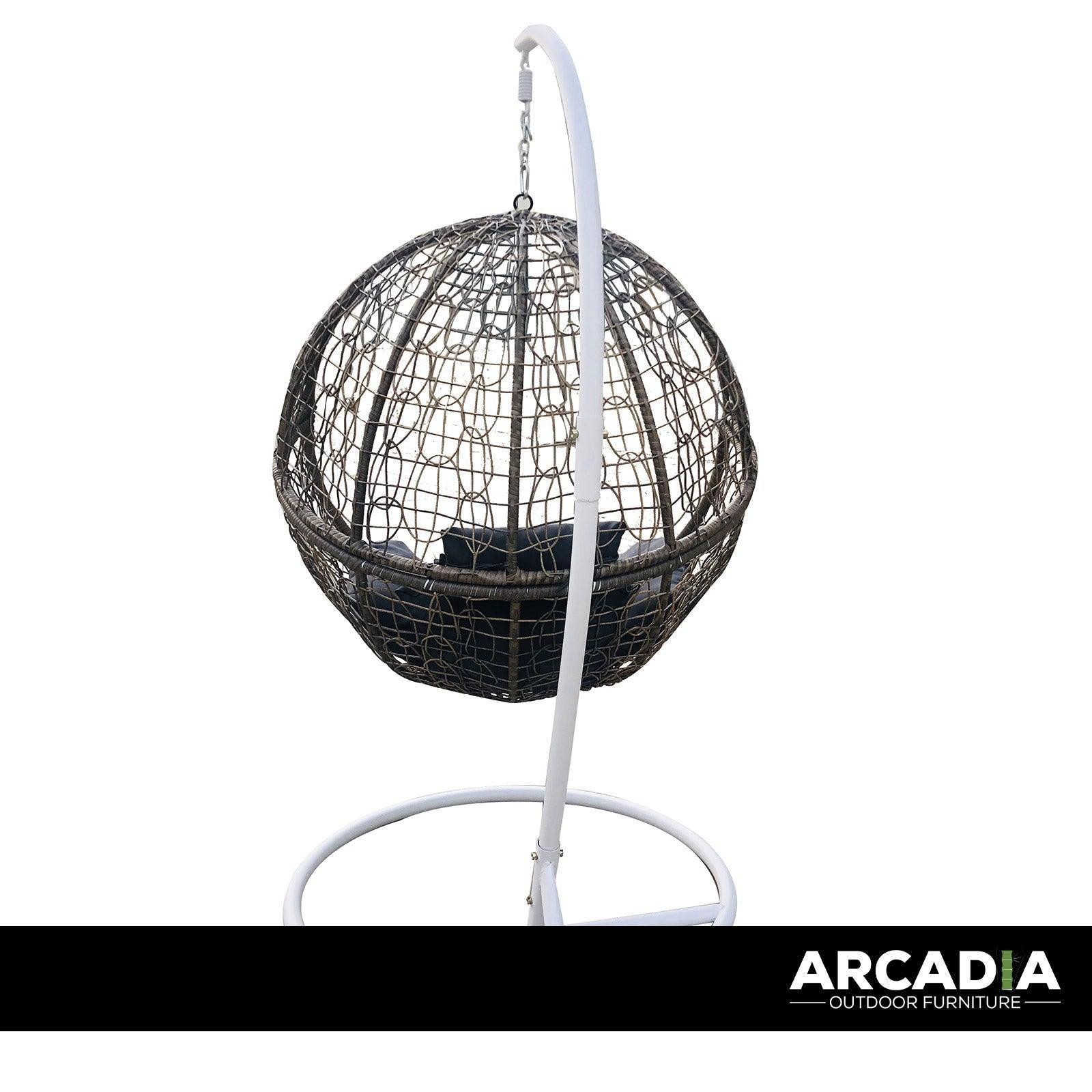 Arcadia Furniture Rocking Egg Chair Outdoor Wicker Rattan Patio Garden Circular - Oatmeal and Grey - John Cootes