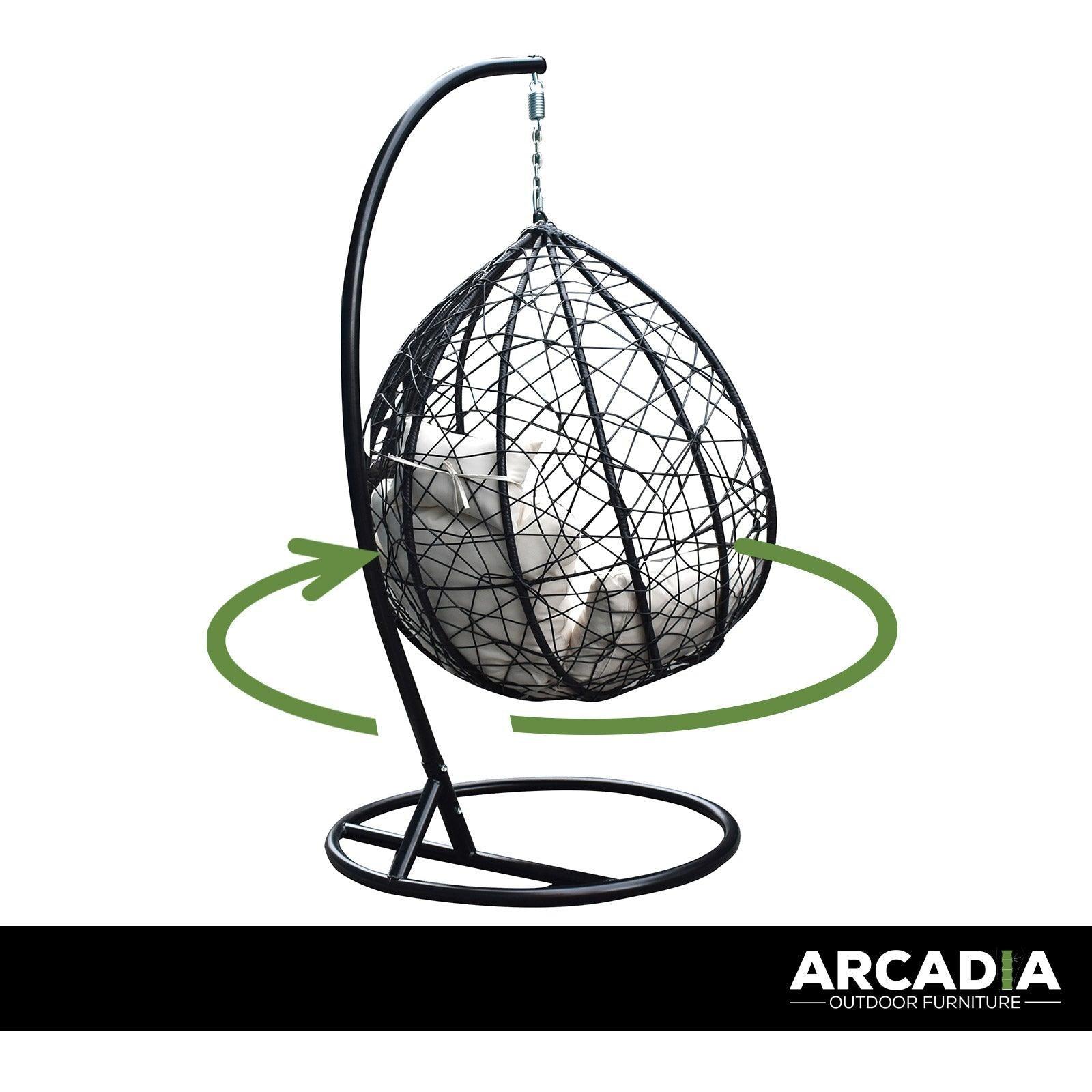 Arcadia Furniture Rocking Egg Chair Outdoor Wicker Rattan Patio Garden Tear Drop - Black and Cream - John Cootes