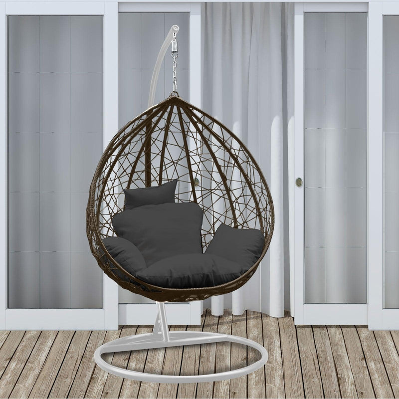 Arcadia Furniture Rocking Egg Chair Outdoor Wicker Rattan Patio Garden Tear Drop - Oatmeal and Grey - John Cootes