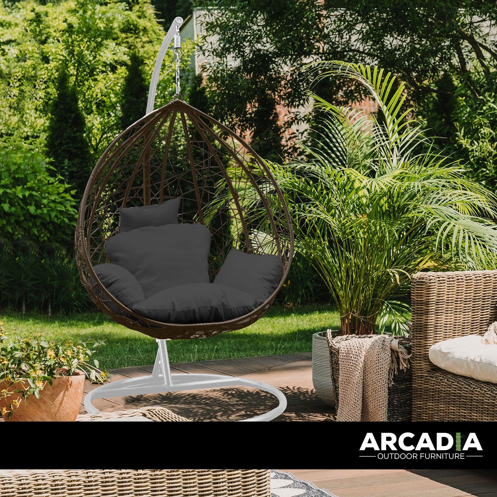 Arcadia Furniture Rocking Egg Chair Outdoor Wicker Rattan Patio Garden Tear Drop - Oatmeal and Grey - John Cootes