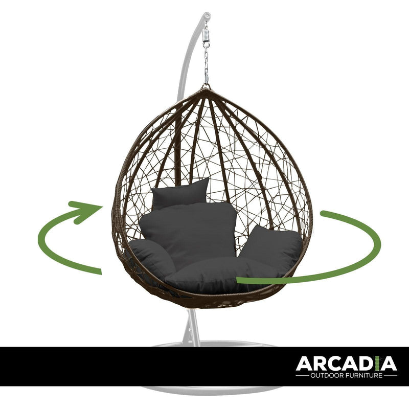 Arcadia Furniture Rocking Egg Chair Outdoor Wicker Rattan Patio Garden Tear Drop - Oatmeal and Grey - John Cootes