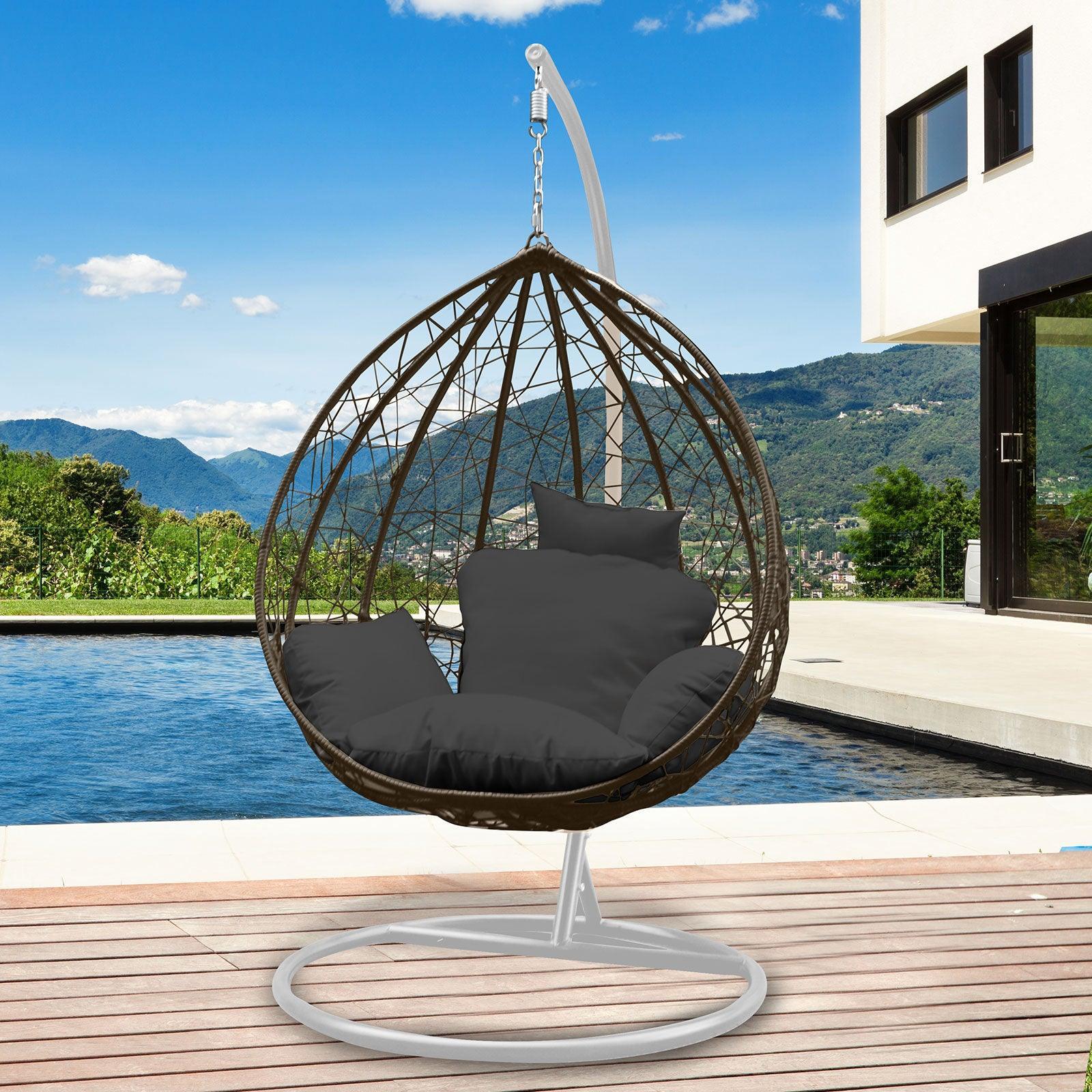 Arcadia Furniture Rocking Egg Chair Outdoor Wicker Rattan Patio Garden Tear Drop - Oatmeal and Grey - John Cootes