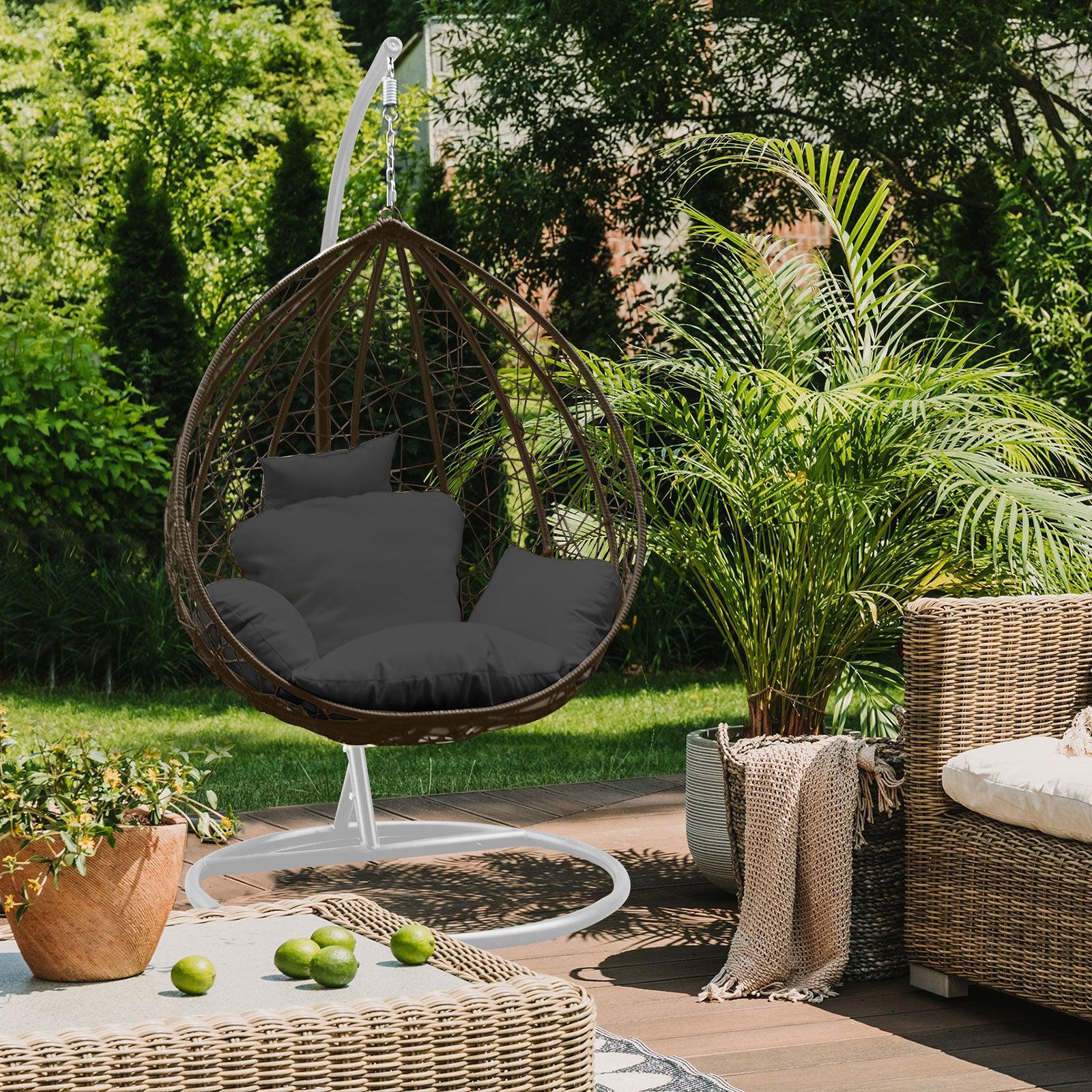 Arcadia Furniture Rocking Egg Chair Outdoor Wicker Rattan Patio Garden Tear Drop - Oatmeal and Grey - John Cootes