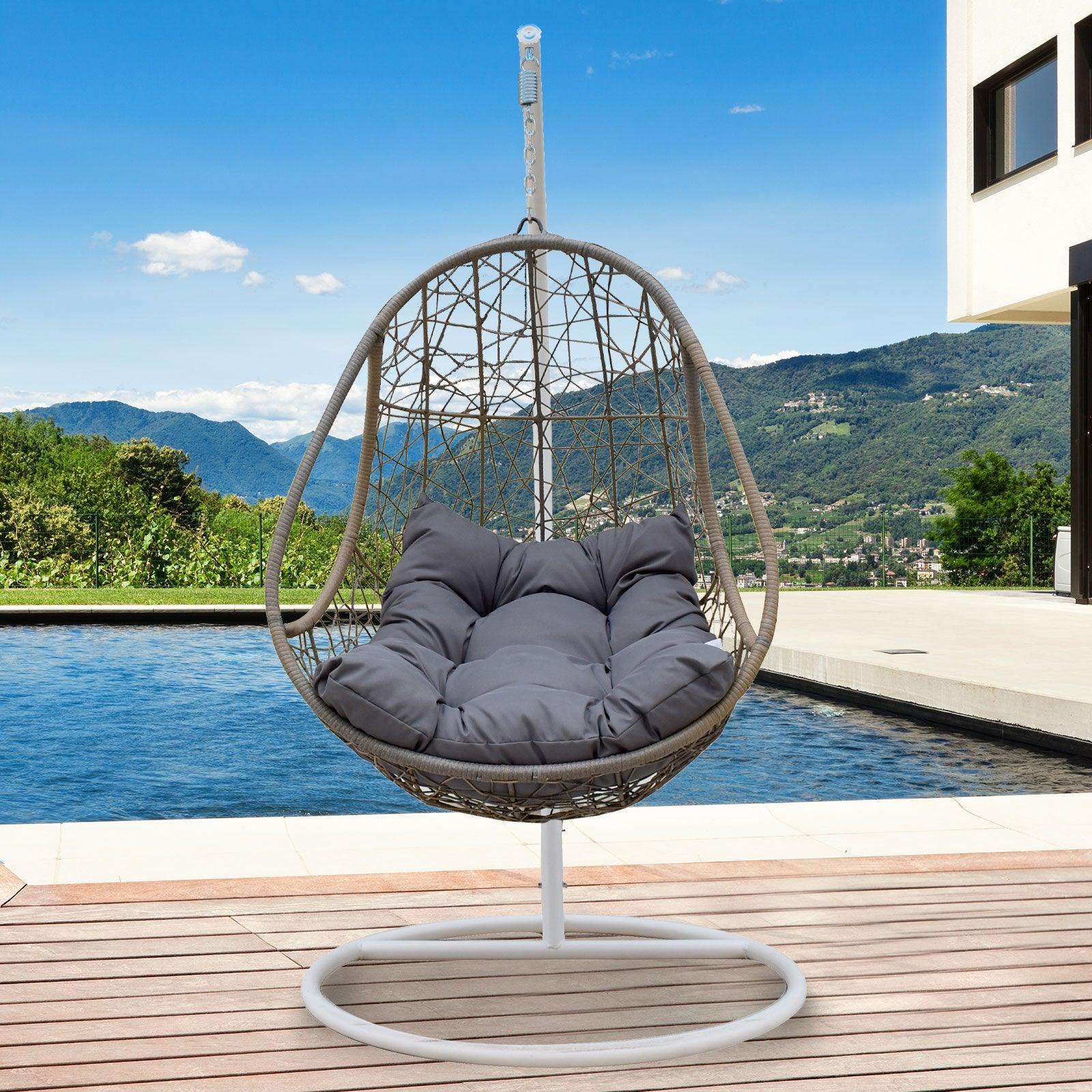 Arcadia Furniture Rocking Egg Chair Swing Lounge Hammock Pod Wicker Curved - Oatmeal and Grey - John Cootes