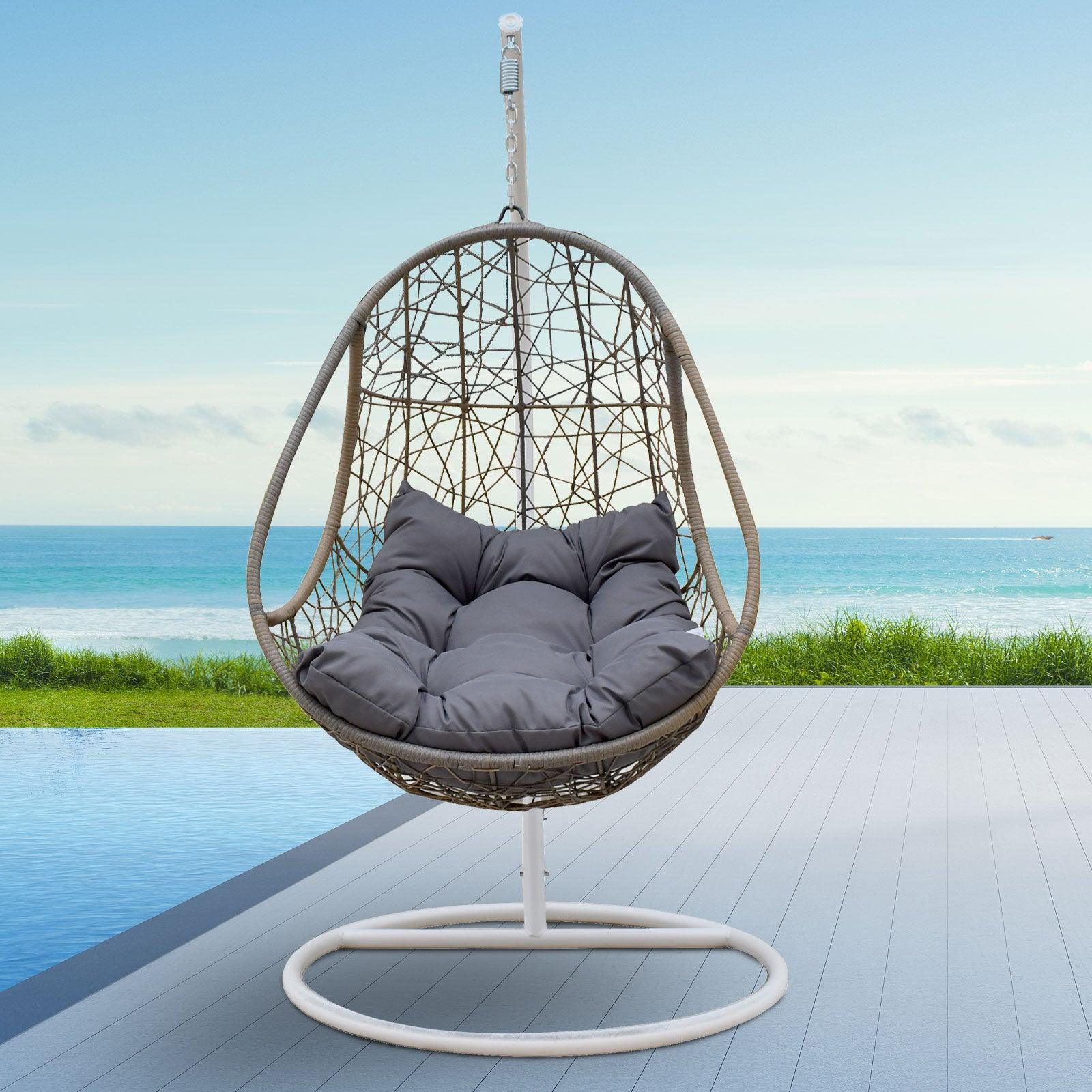 Arcadia Furniture Rocking Egg Chair Swing Lounge Hammock Pod Wicker Curved - Oatmeal and Grey - John Cootes