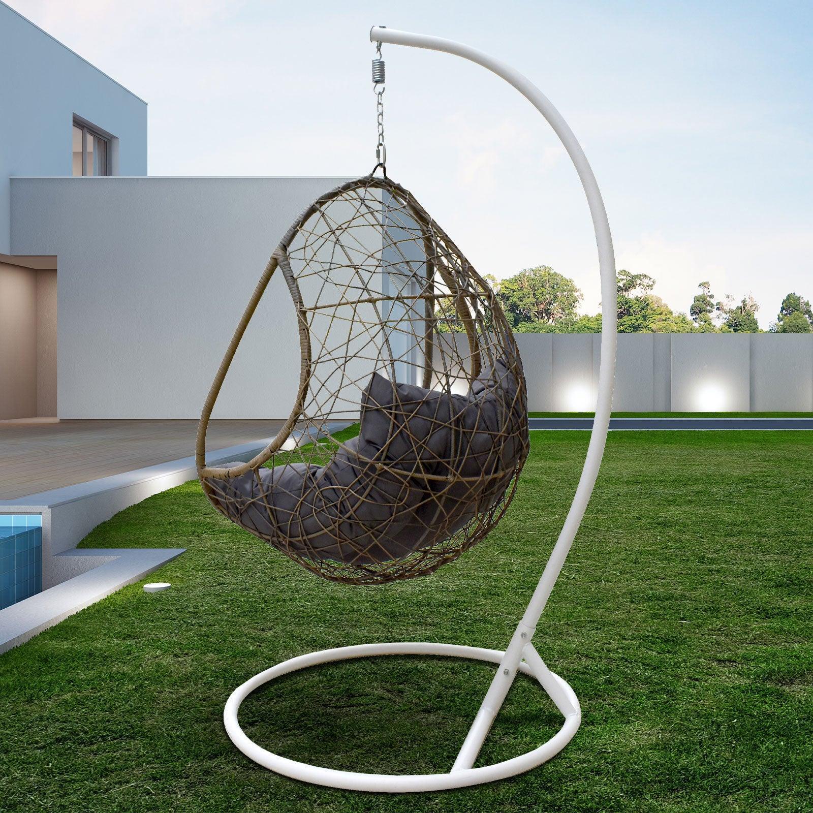 Arcadia Furniture Rocking Egg Chair Swing Lounge Hammock Pod Wicker Curved - Oatmeal and Grey - John Cootes