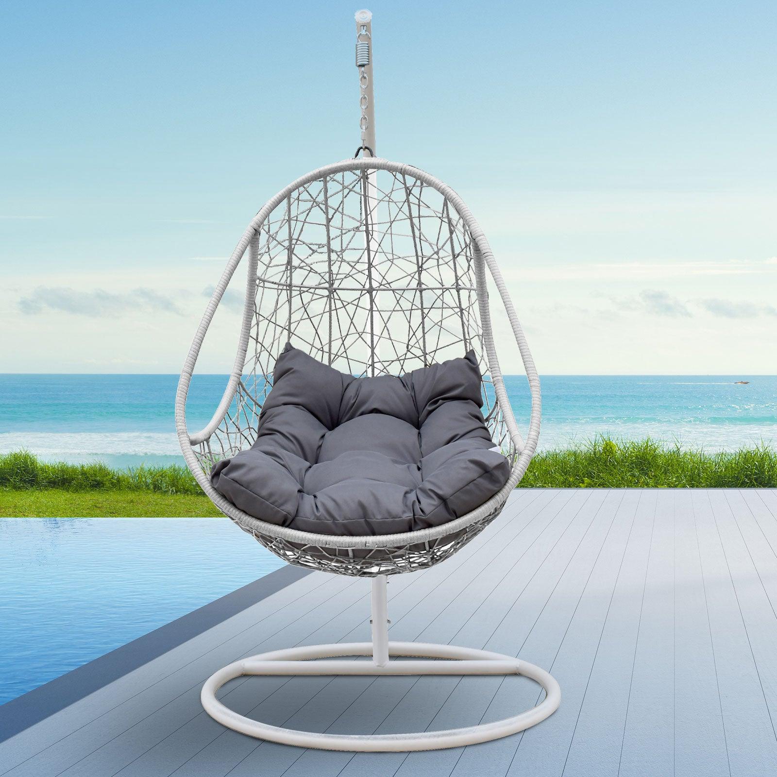 Arcadia Furniture Rocking Egg Chair Swing Lounge Hammock Pod Wicker Curved - White and Grey - John Cootes