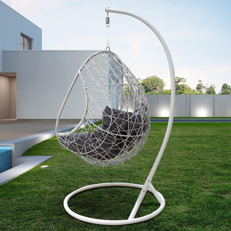 Arcadia Furniture Rocking Egg Chair Swing Lounge Hammock Pod Wicker Curved - White and Grey - John Cootes