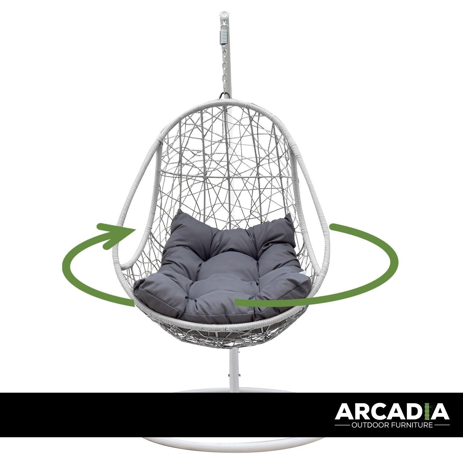 Arcadia Furniture Rocking Egg Chair Swing Lounge Hammock Pod Wicker Curved - White and Grey - John Cootes