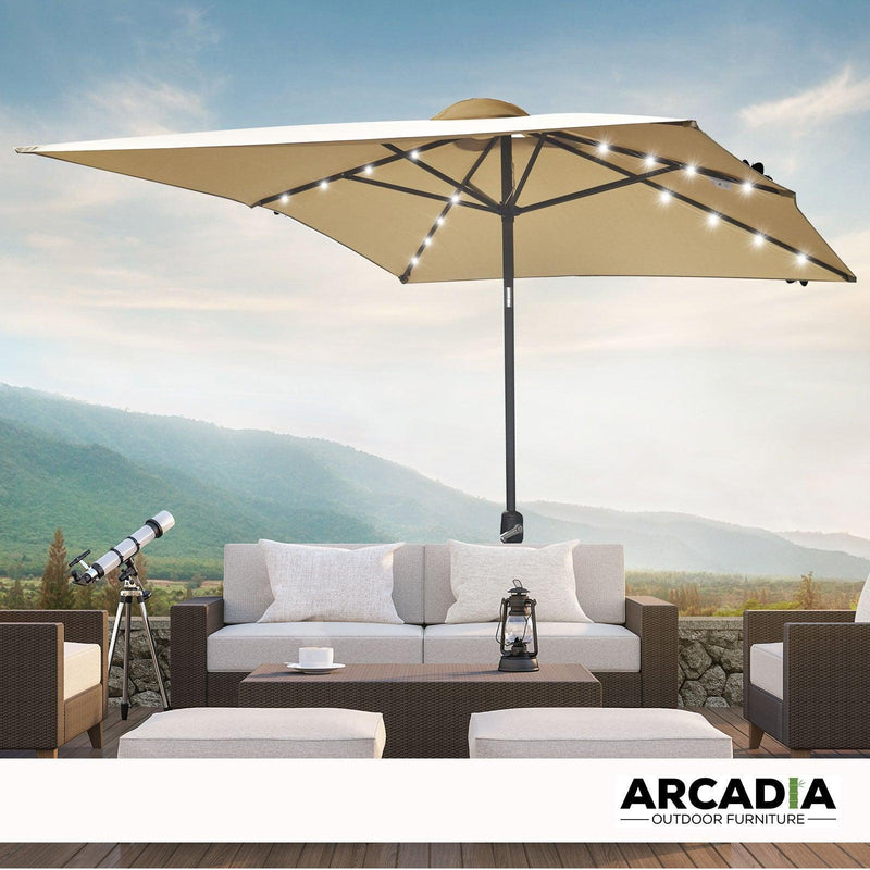 Arcadia Furniture Umbrella 3 Metre Umbrella with Solar LED Lights Garden Yard - Beige - John Cootes
