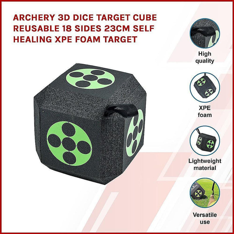 Archery 3D Dice Target Cube Reusable 18 Sides 23CM Self Healing XPE Foam Target - John Cootes