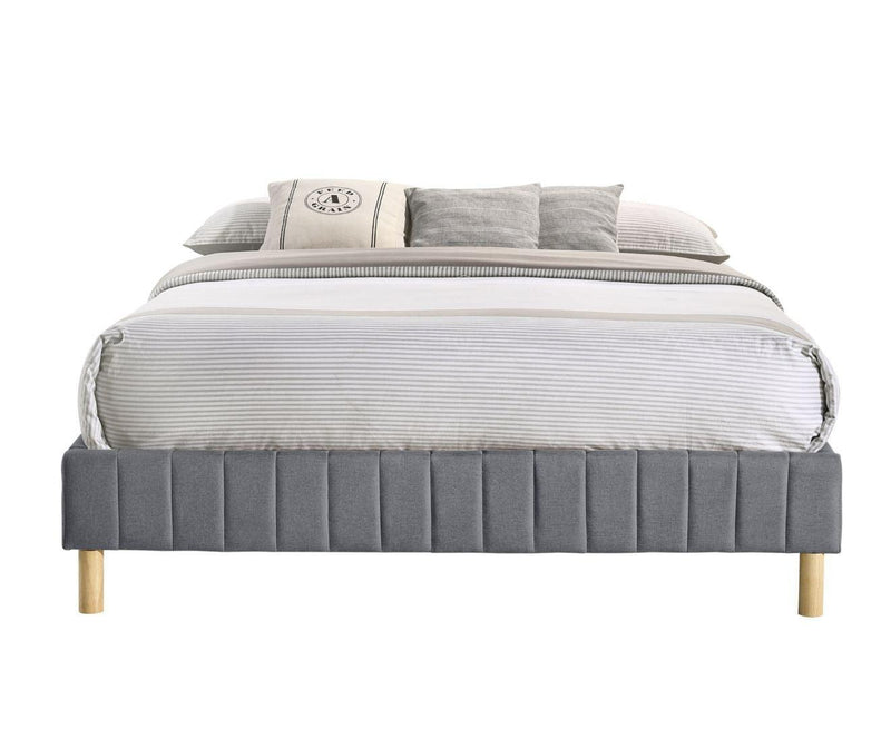 Aries Contemporary Platform Bed Base Fabric Frame with Timber Slat Double Light Grey - John Cootes