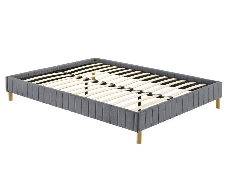 Aries Contemporary Platform Bed Base Fabric Frame with Timber Slat Double Light Grey - John Cootes