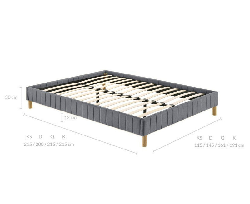 Aries Contemporary Platform Bed Base Fabric Frame with Timber Slat Double Light Grey - John Cootes