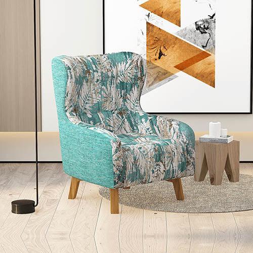 Armchair High back Lounge Accent Chair Designer Printed Fabric Upholstery with Wooden Leg - John Cootes