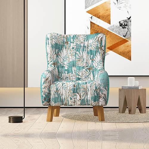 Armchair High back Lounge Accent Chair Designer Printed Fabric Upholstery with Wooden Leg - John Cootes
