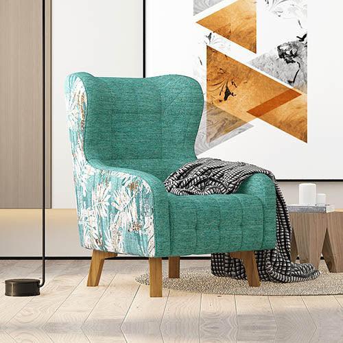 Armchair High back Lounge Accent Chair Designer Printed Fabric with Wooden Leg - John Cootes