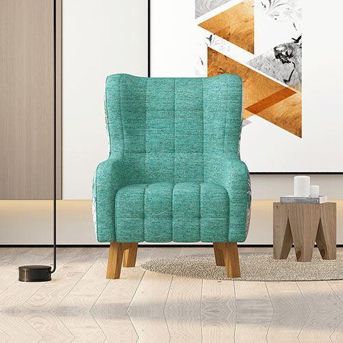 Armchair High back Lounge Accent Chair Designer Printed Fabric with Wooden Leg - John Cootes