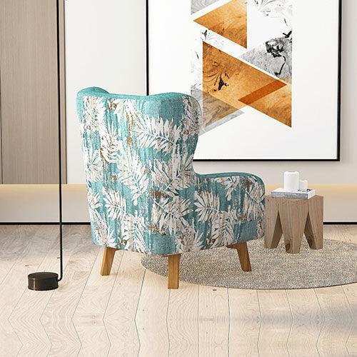 Armchair High back Lounge Accent Chair Designer Printed Fabric with Wooden Leg - John Cootes