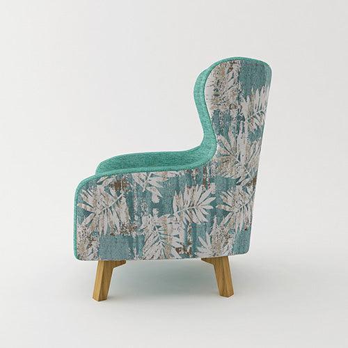Armchair High back Lounge Accent Chair Designer Printed Fabric with Wooden Leg - John Cootes
