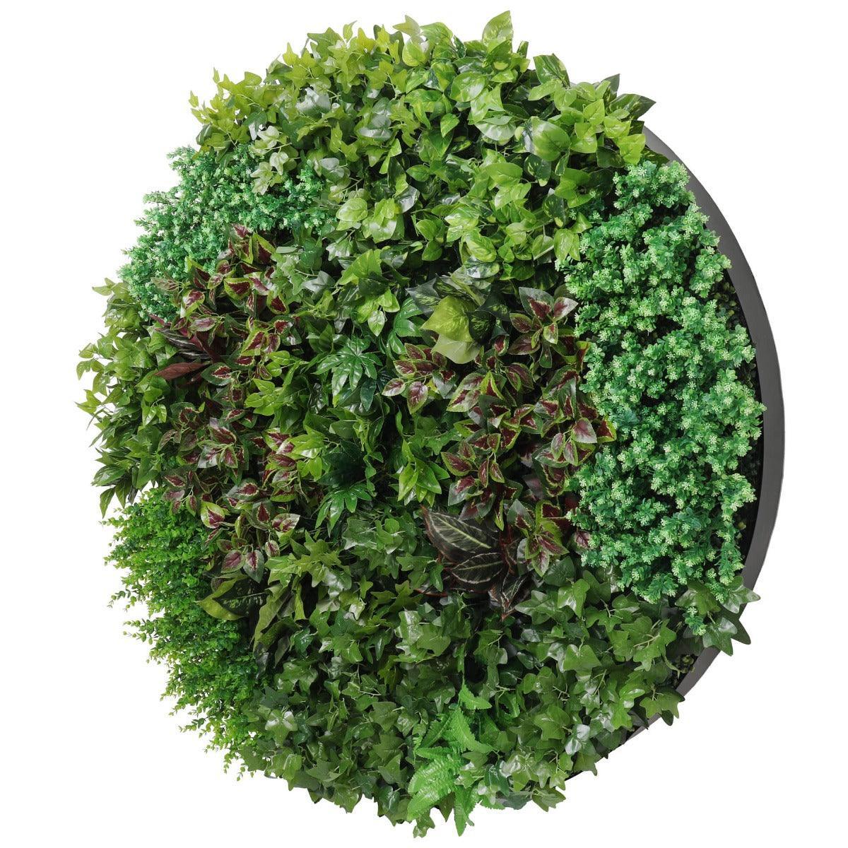 Artificial Green Wall Disk Art 150cm - Dense Green Sensation - Black Frame - John Cootes