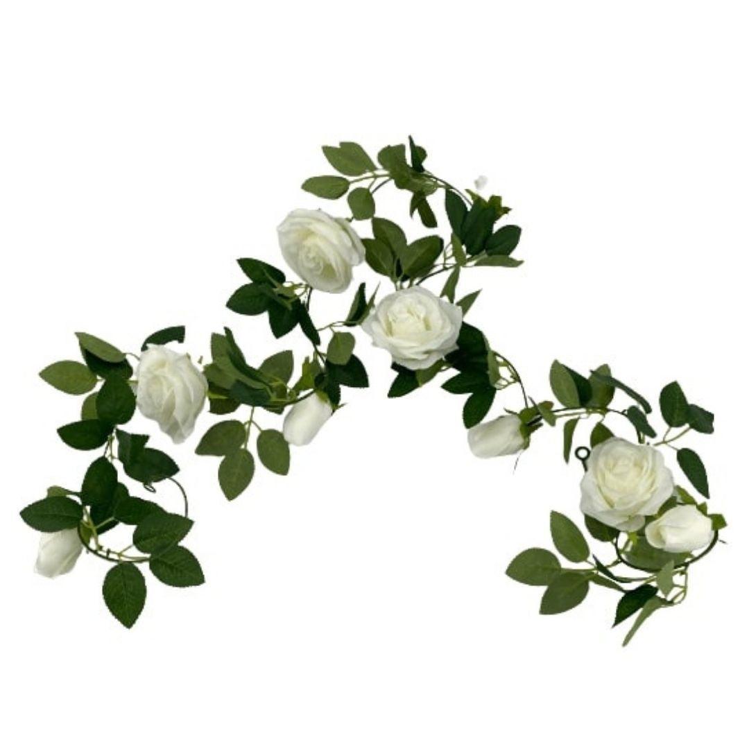 Artificial White Rose Garland 190cm - John Cootes